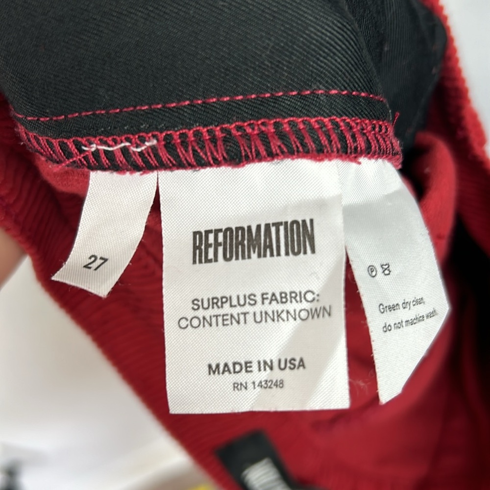 Perfect Reformation Dillon Red Wide Rib Corduroy High Rise Straight Leg Pant 27 - Picture 9 of 9
